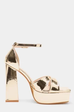 Quiz Mirrored Platform Heels Gold