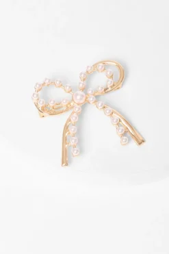 Quiz Gold Pearl Bow Brooch