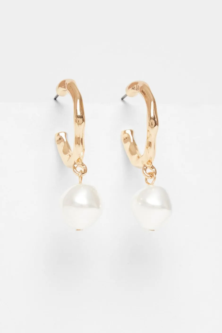 Quiz Gold Pearl Textured Hoop Earrings New