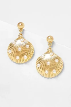 Quiz Gold Shell Drop Earrings Sale