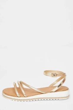 Quiz Gold Strappy Flat Sandals Sale