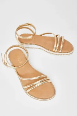 Quiz Gold Strappy Flat Sandals Sale