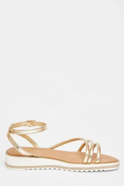 Quiz Gold Strappy Flat Sandals Sale