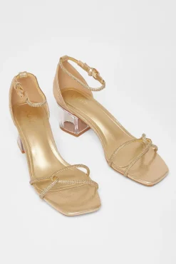 Quiz Twist Strap Heeled Sandal Gold Hot