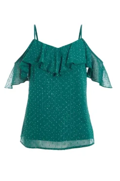 Quiz Chiffon Cold Shoulder Top Green Sale