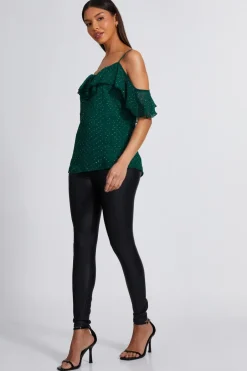 Quiz Chiffon Cold Shoulder Top Green Sale