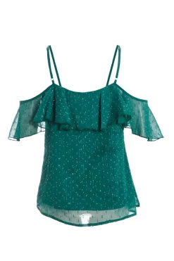 Quiz Chiffon Cold Shoulder Top Green Sale