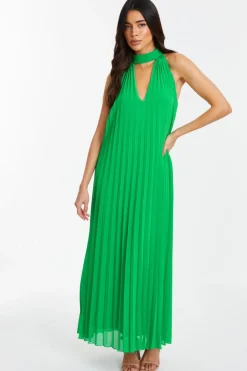 Quiz Green Chiffon Pleated Maxi Dress New