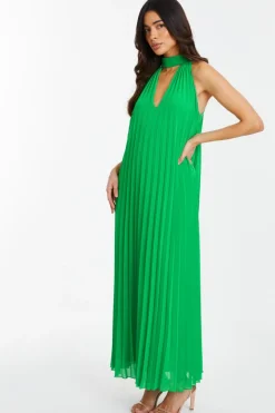 Quiz Green Chiffon Pleated Maxi Dress New