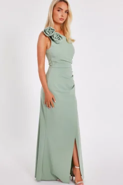 Quiz Corsage Maxi Dress Green