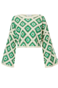 Quiz Green Crochet Geometric Crop Top Sale