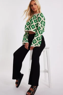 Quiz Green Crochet Geometric Crop Top Sale
