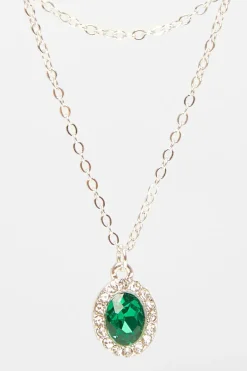 Quiz Diamante Jewel Layered Necklace Green