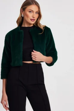 Quiz Faux Fur Long Sleeve Cape Green Discount