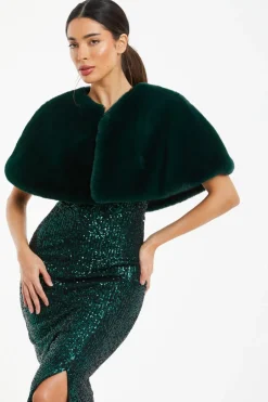 Quiz Faux Fur Wrap Green Online
