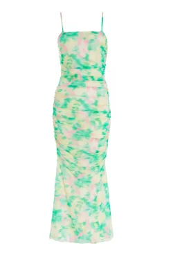 Quiz Green Floral Abstract Mesh Midi Dress Outlet