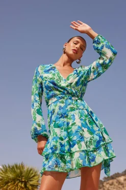 Quiz Green Floral Wrap Chiffon Skater Dress New