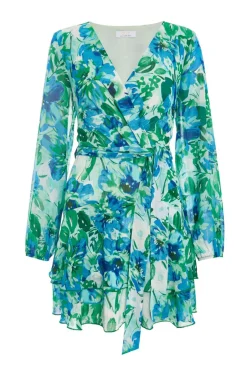 Quiz Green Floral Wrap Chiffon Skater Dress New