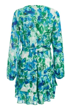 Quiz Green Floral Wrap Chiffon Skater Dress New
