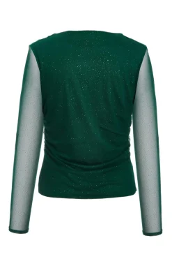 Quiz Green Glitter Mesh Crop Top New