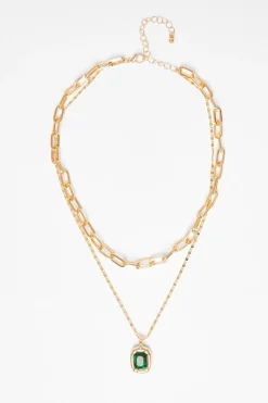 Quiz Jewel Layered Necklace Green New