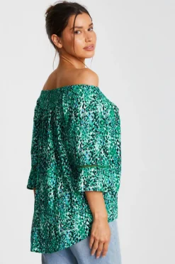 Quiz Green Leopard Print Bardot Top New