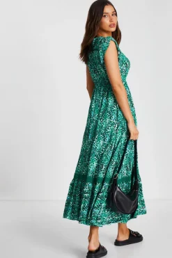 Quiz Green Leopard Print Crochet Trim Midaxi Dress Hot