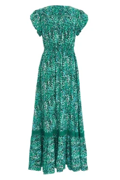 Quiz Green Leopard Print Crochet Trim Midaxi Dress Hot