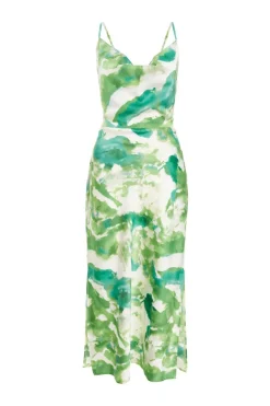 Quiz Green Marble Print Cowl Neck Midaxi Dress Outlet