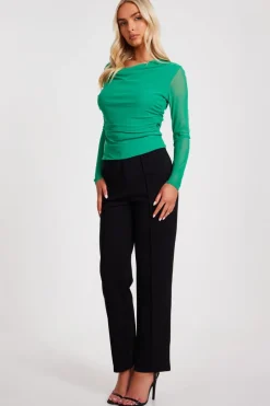 Quiz Green Mesh Long Sleeve Top Online
