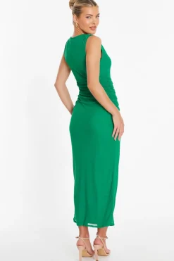 Quiz Green Mesh Ruched Bodycon Midaxi Dress New