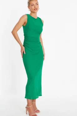 Quiz Green Mesh Ruched Bodycon Midaxi Dress New