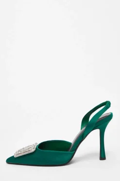 Quiz Satin Brooch Court Heels Green Best