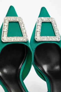 Quiz Satin Brooch Court Heels Green Best