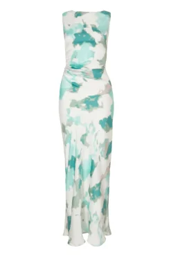 Quiz Green Satin Marble Midaxi Dress Outlet