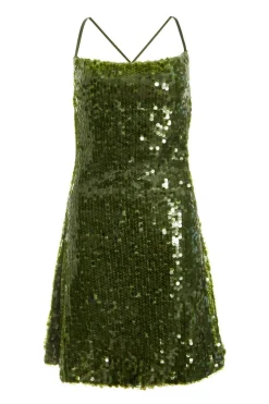 Quiz Sequin Cowl Mini Dress Green New