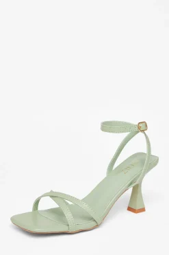 Quiz Strappy Flared Heels Green Hot
