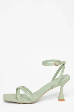 Quiz Strappy Flared Heels Green Hot