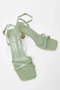 Quiz Strappy Flared Heels Green Hot
