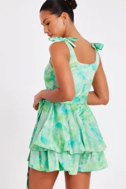 Quiz Green Tie Dye Bow Strap Playsuit Hot