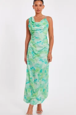 Quiz Green Tie Dye Cowl Midaxi Dress New