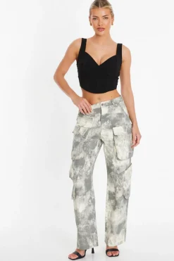 Quiz Grey Camo Print Cargo Trouser New