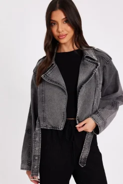 Quiz Denim Biker Jacket Grey Best