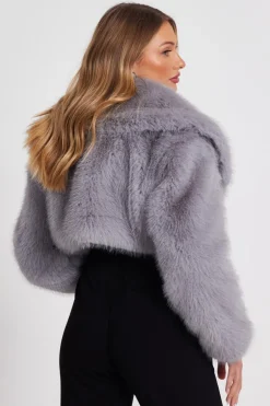Quiz Faux Fur Cropped Jacket Grey Best