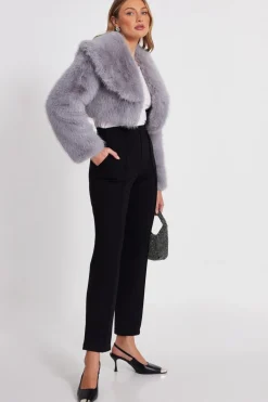 Quiz Faux Fur Cropped Jacket Grey Best