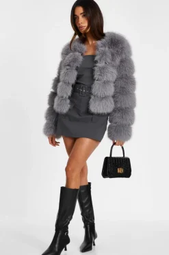 Quiz Grey Faux Fur Jacket Sale