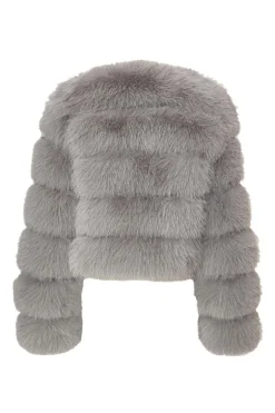 Quiz Grey Faux Fur Jacket Sale