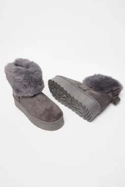Quiz Faux Suede Ankle Boots Grey Outlet