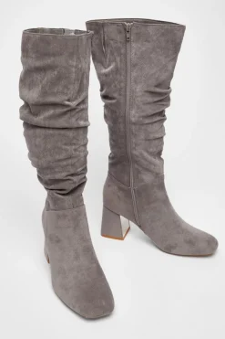 Quiz Faux Suede Ruched Heeled Boots Grey Hot