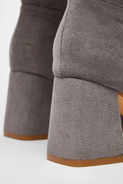 Quiz Faux Suede Ruched Heeled Boots Grey Hot